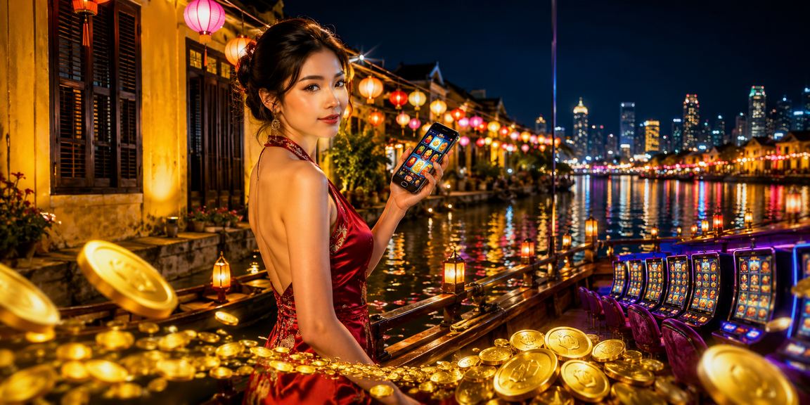 Người dùng trải nghiệm casino trên điện thoại di động giữa lễ hội đèn lồng Hội An